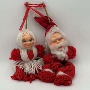 Vintage Yarn Santa & Mrs Claus Dolls Set 13" Holiday Christmas Decorations‎